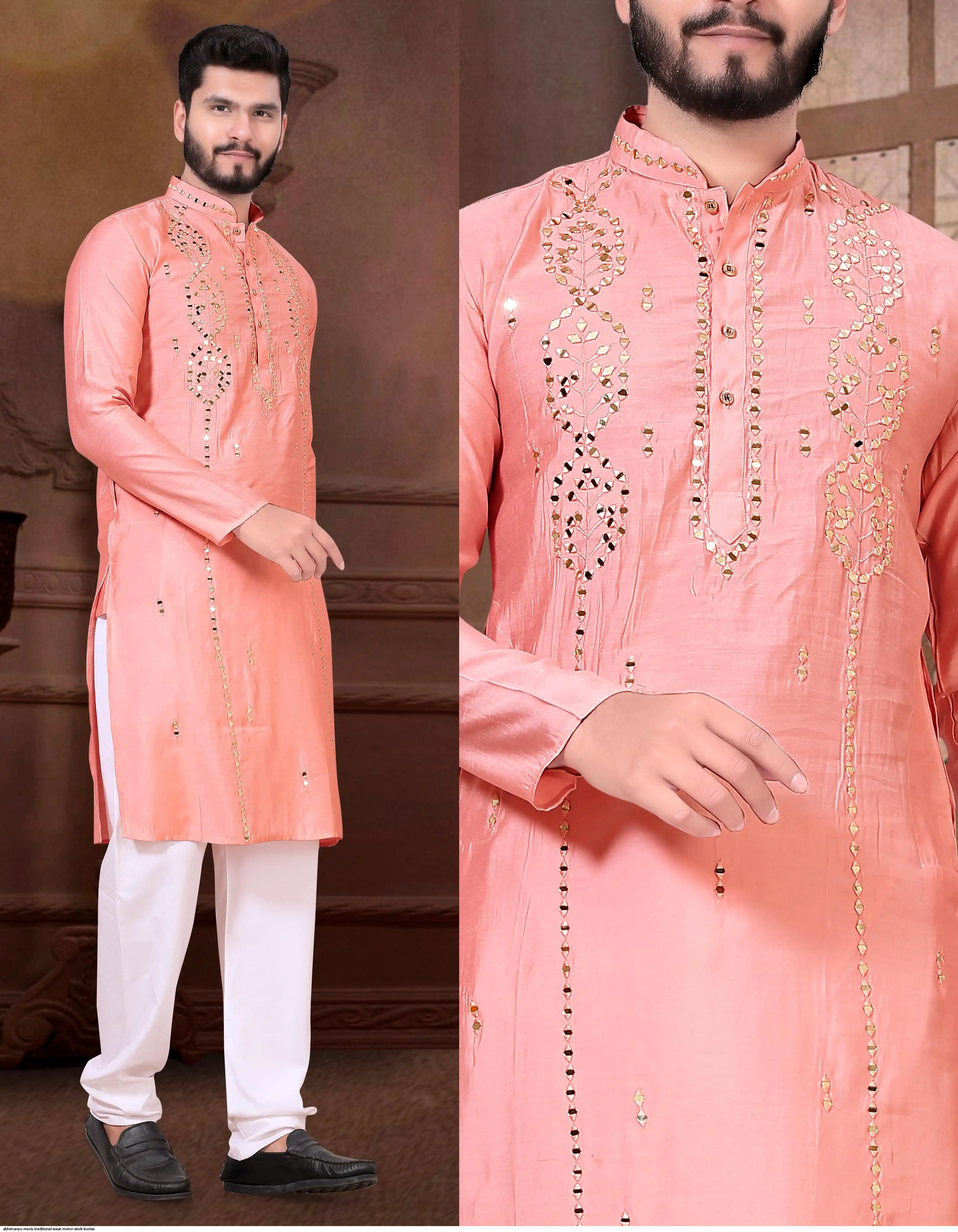 ABHIMANYU MENS TRADITIONAL WEAR MIRROR WORK KURTAS 4