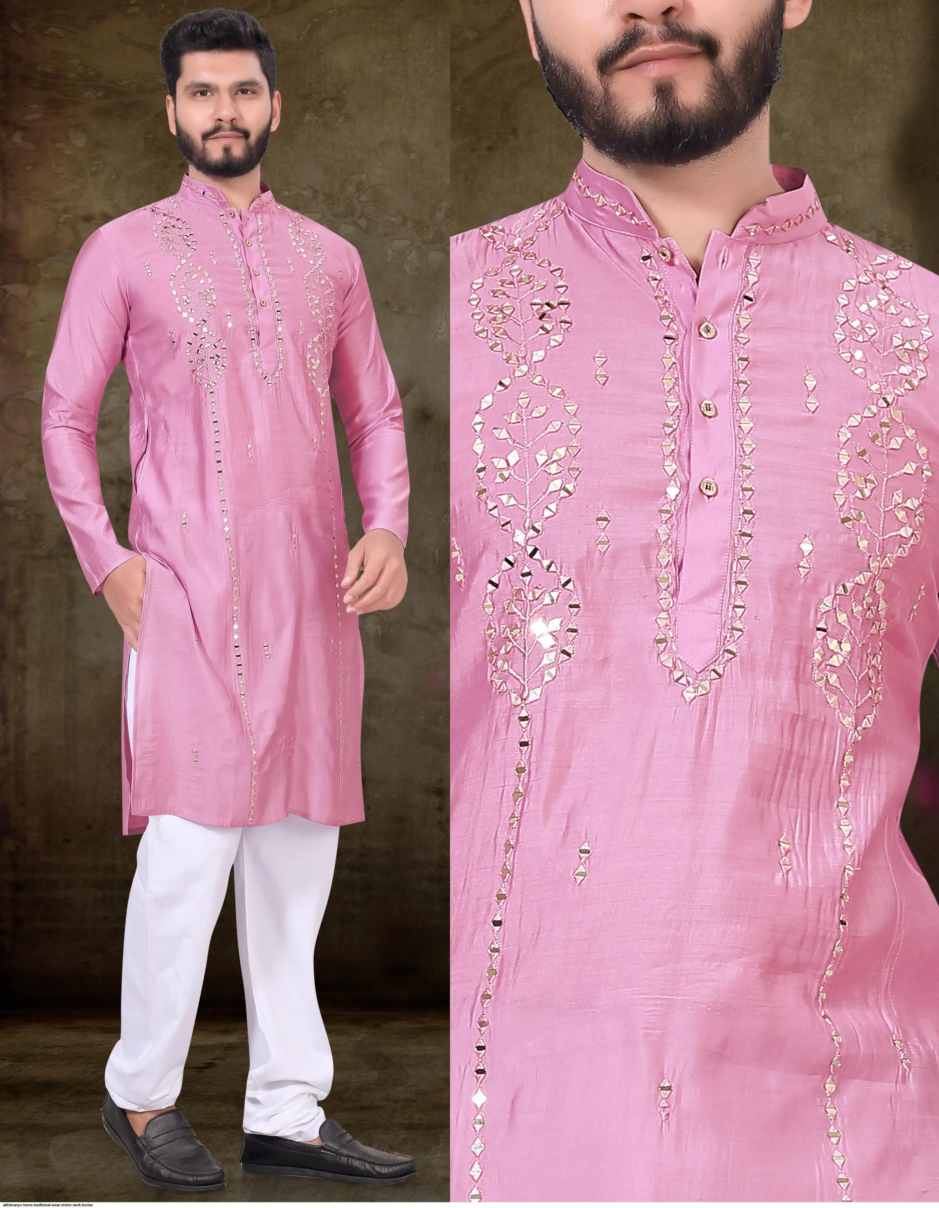 ABHIMANYU MENS TRADITIONAL WEAR MIRROR WORK KURTAS 5