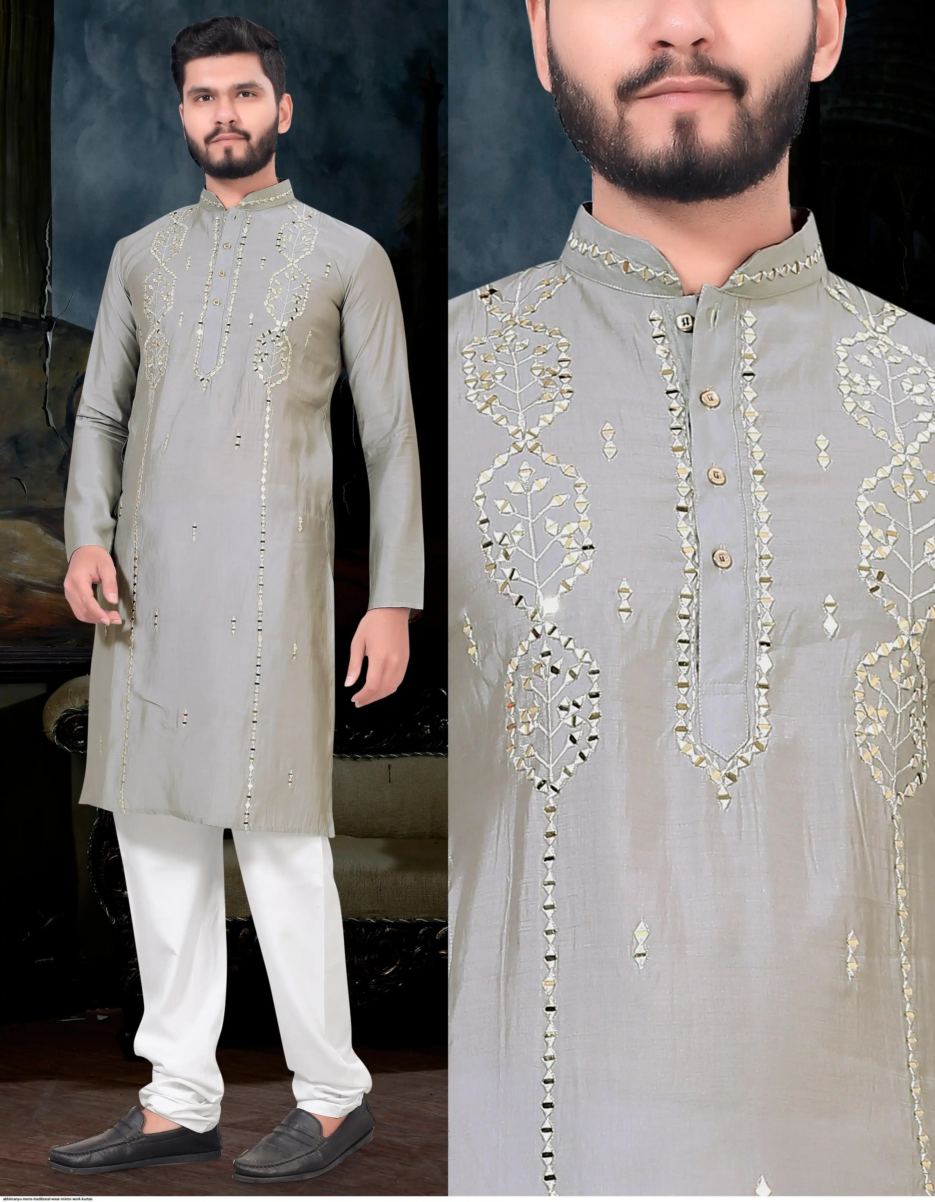 ABHIMANYU MENS TRADITIONAL WEAR MIRROR WORK KURTAS 6