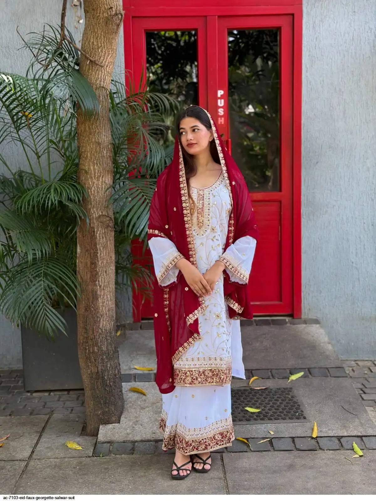 AC 7103 EID FAUX GEORGETTE SALWAR SUIT A