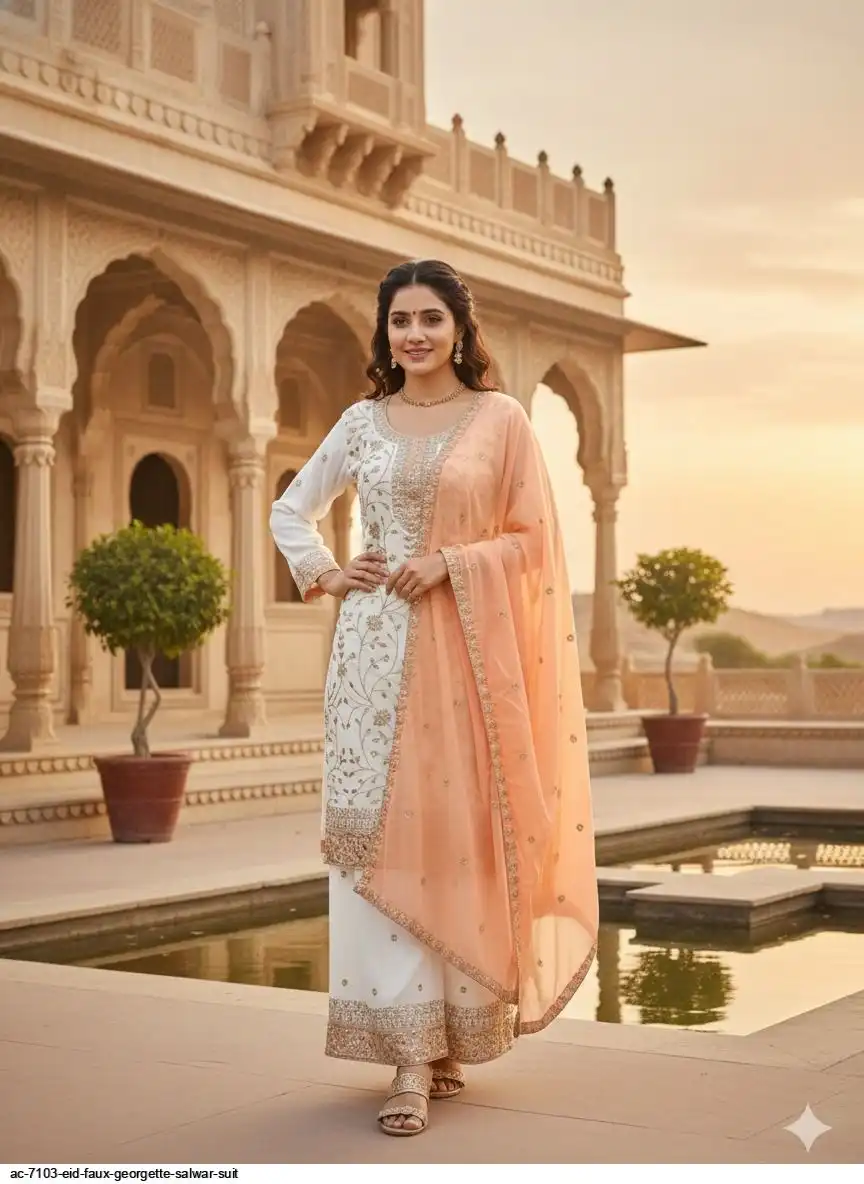 AC 7103 EID FAUX GEORGETTE SALWAR SUIT C