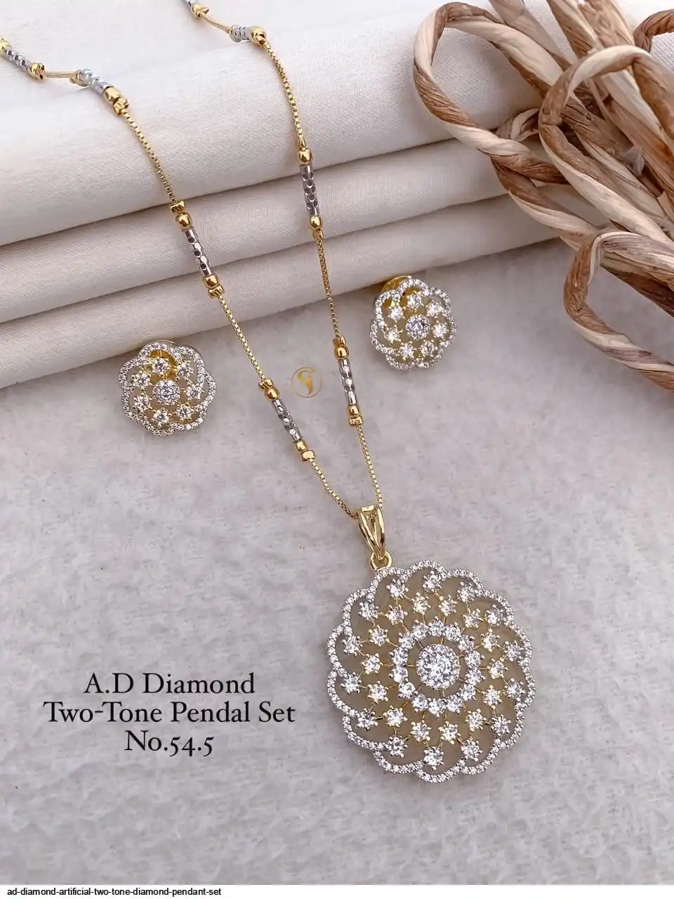 AD DIAMOND ARTIFICIAL TWO TONE DIAMOND PENDANT SET B