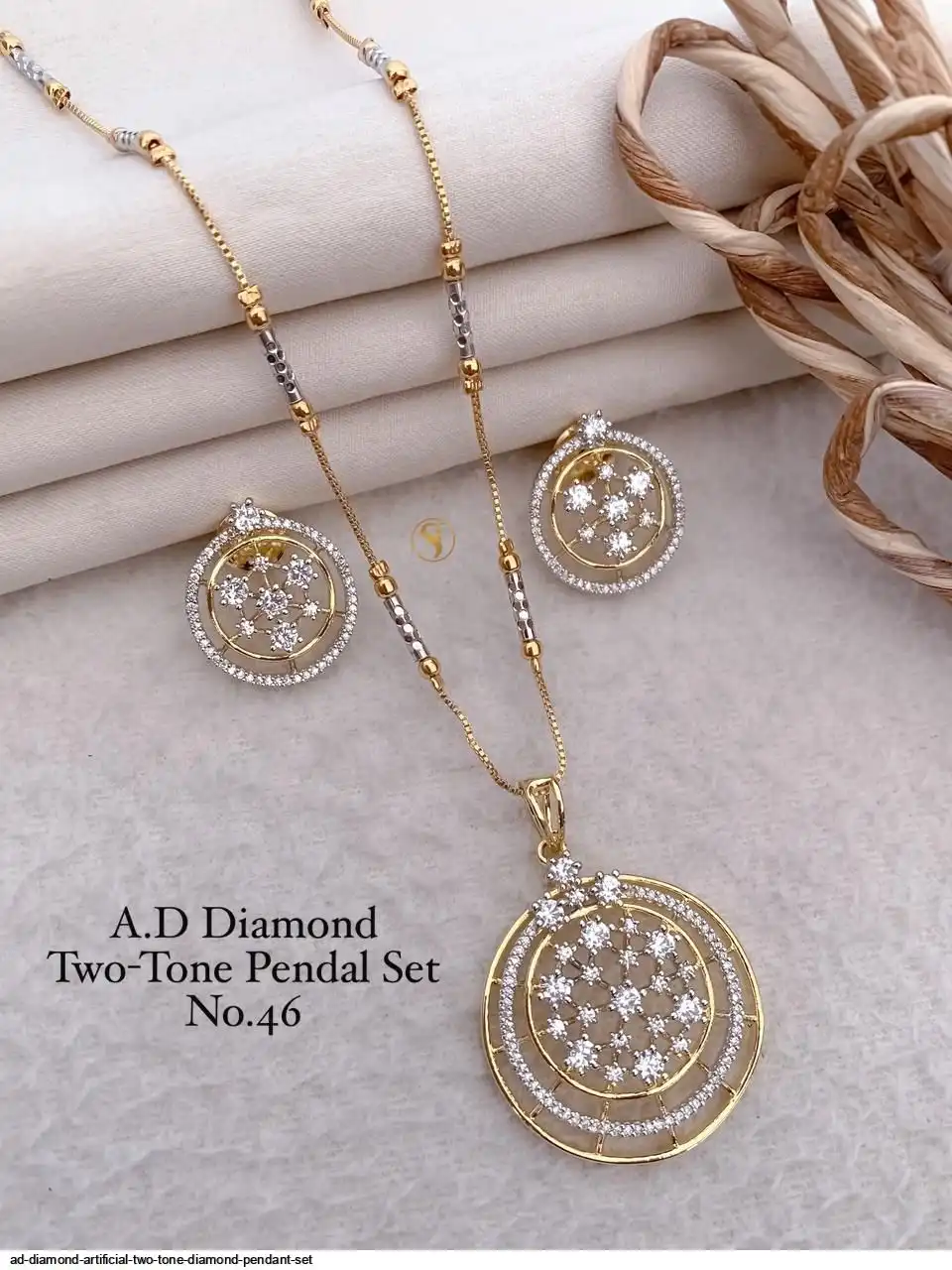 AD DIAMOND ARTIFICIAL TWO TONE DIAMOND PENDANT SET A