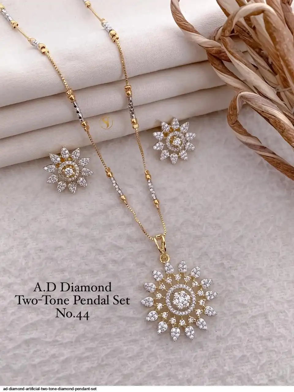 AD DIAMOND ARTIFICIAL TWO TONE DIAMOND PENDANT SET F