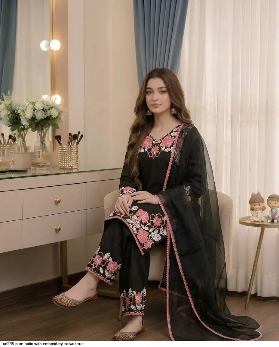 AD235 PURE SATIN WITH EMBROIDERY SALWAR SUIT 1