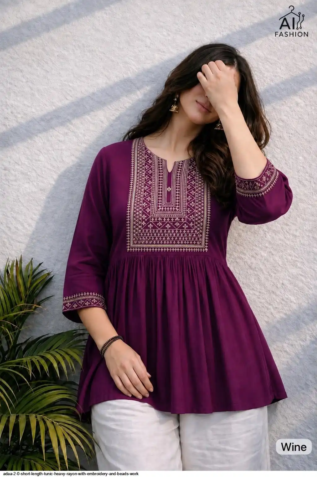 ADAA 2 0 SHORT LENGTH TUNIC HEAVY RAYON WITH EMBROIDERY AND BEADS WORK A