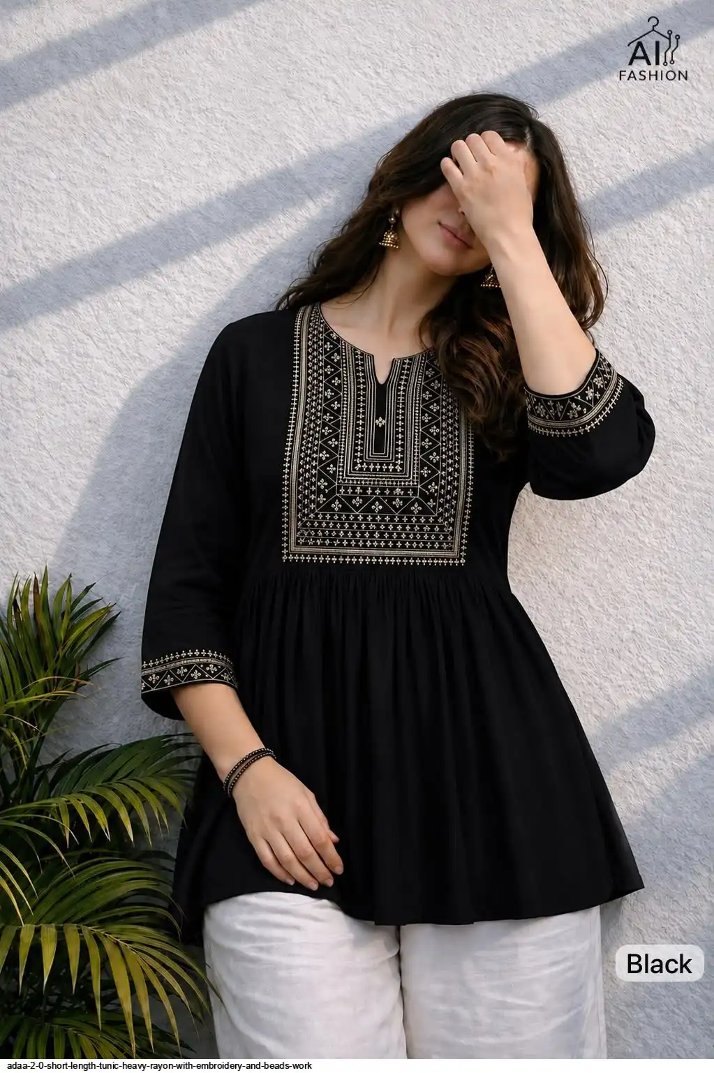 ADAA 2 0 SHORT LENGTH TUNIC HEAVY RAYON WITH EMBROIDERY AND BEADS WORK E