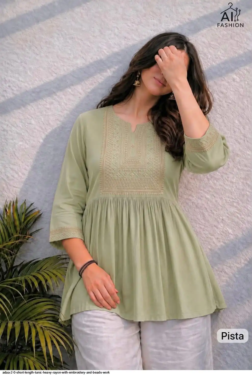 ADAA 2 0 SHORT LENGTH TUNIC HEAVY RAYON WITH EMBROIDERY AND BEADS WORK F