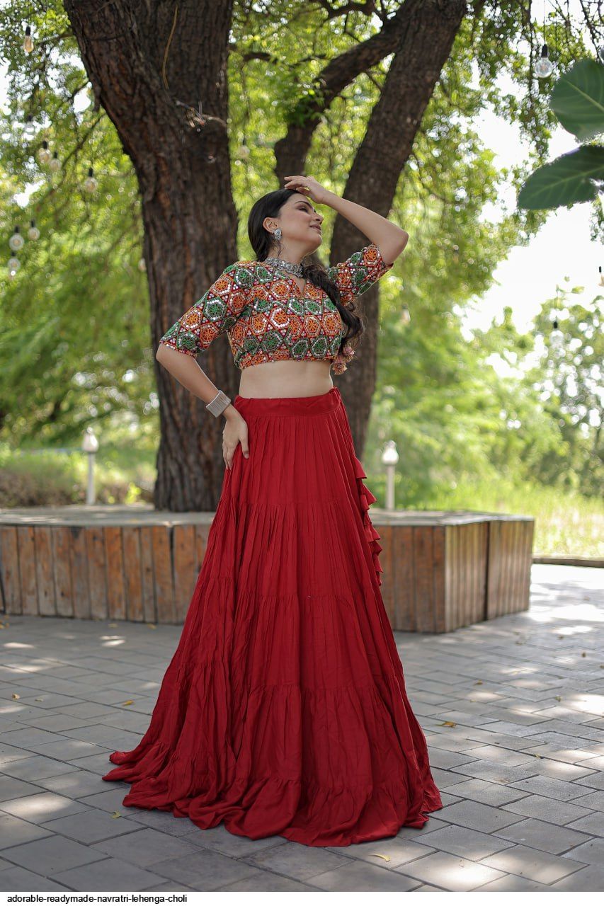 Peaceful White Embroidery Worked Lehenga Choli With Red Dupatta – Kaleendi