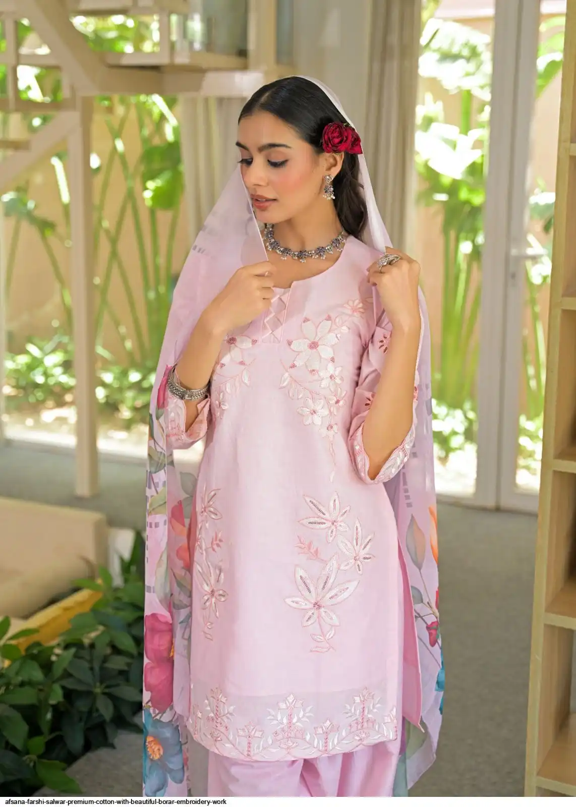 AFSANA FARSHI SALWAR PREMIUM COTTON WITH BEAUTIFUL BORAR EMBROIDERY WORK 1001 A