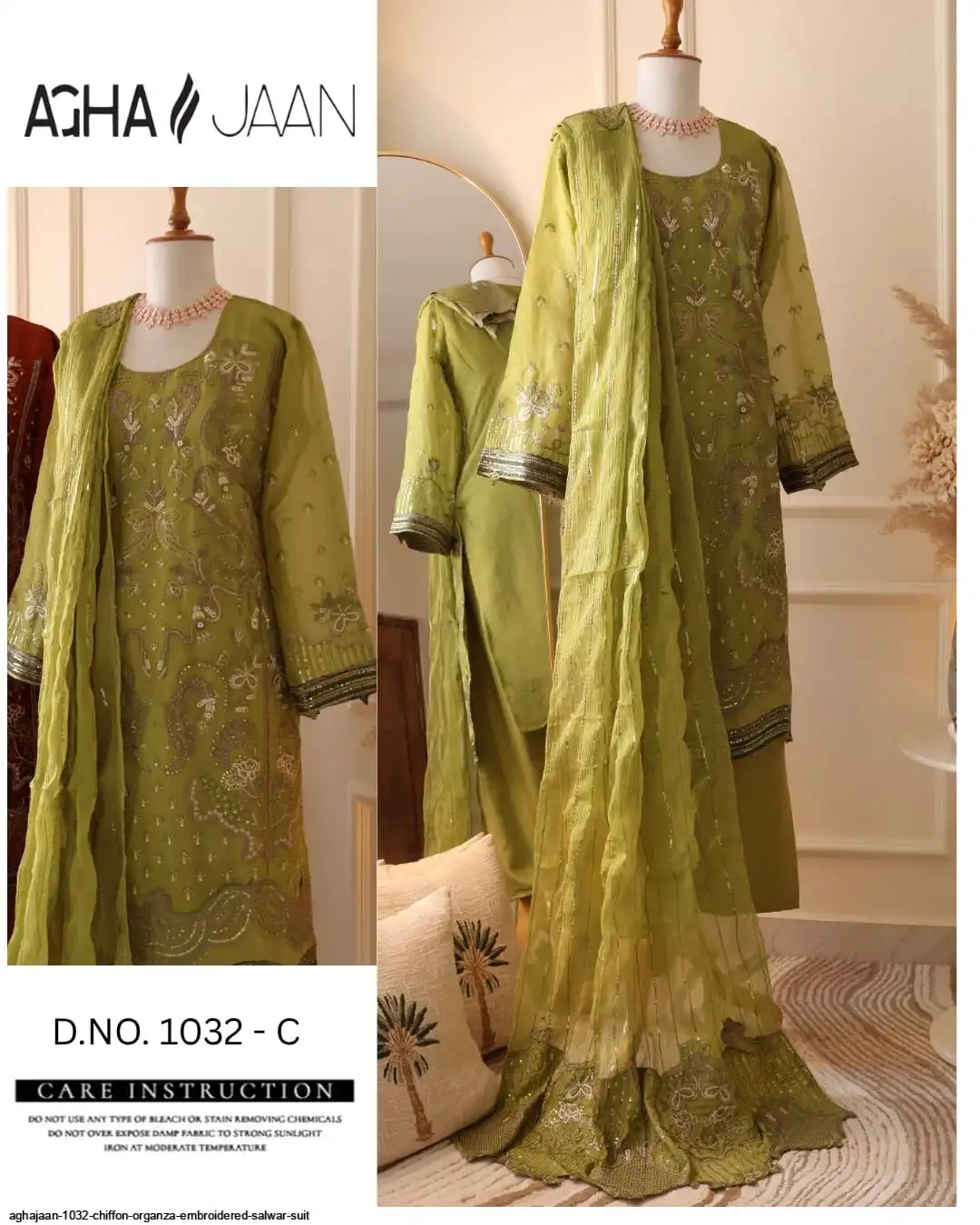 AGHAJAAN 1032 CHIFFON ORGANZA EMBROIDERED SALWAR SUIT C