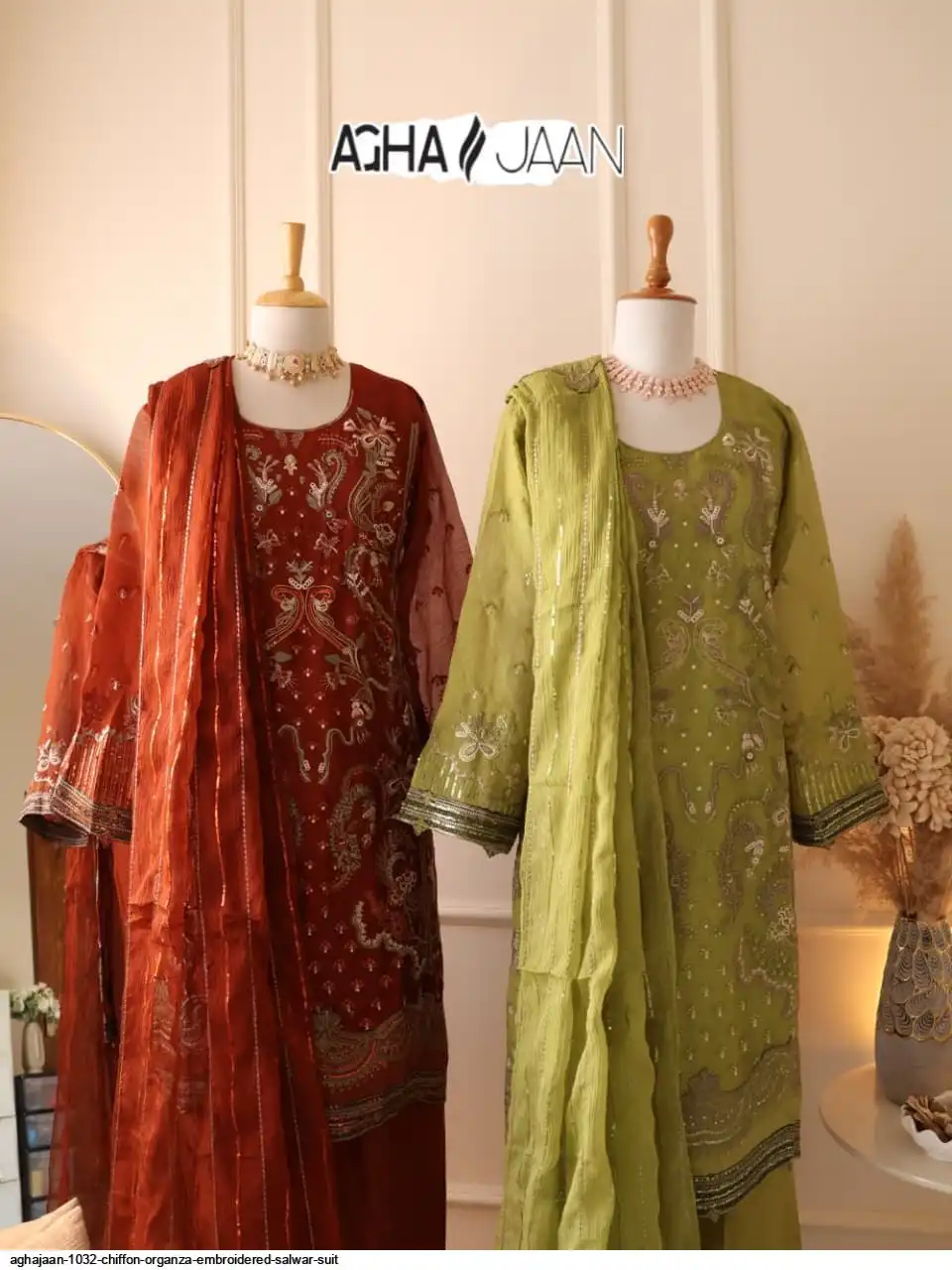 AGHAJAAN 1032 CHIFFON ORGANZA EMBROIDERED SALWAR SUIT
