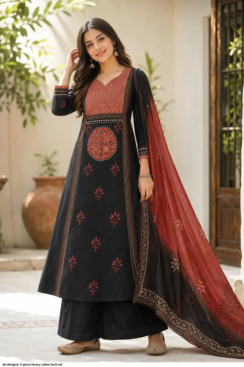 AH DESIGNER 3 PIECE HEAVY COTTON KURTI SET C
