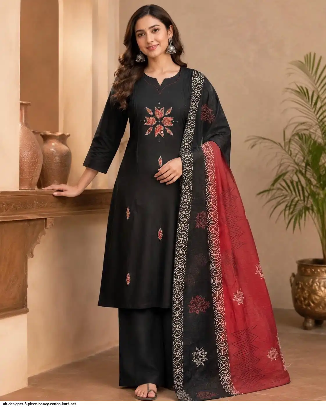 AH DESIGNER 3 PIECE HEAVY COTTON KURTI SET B
