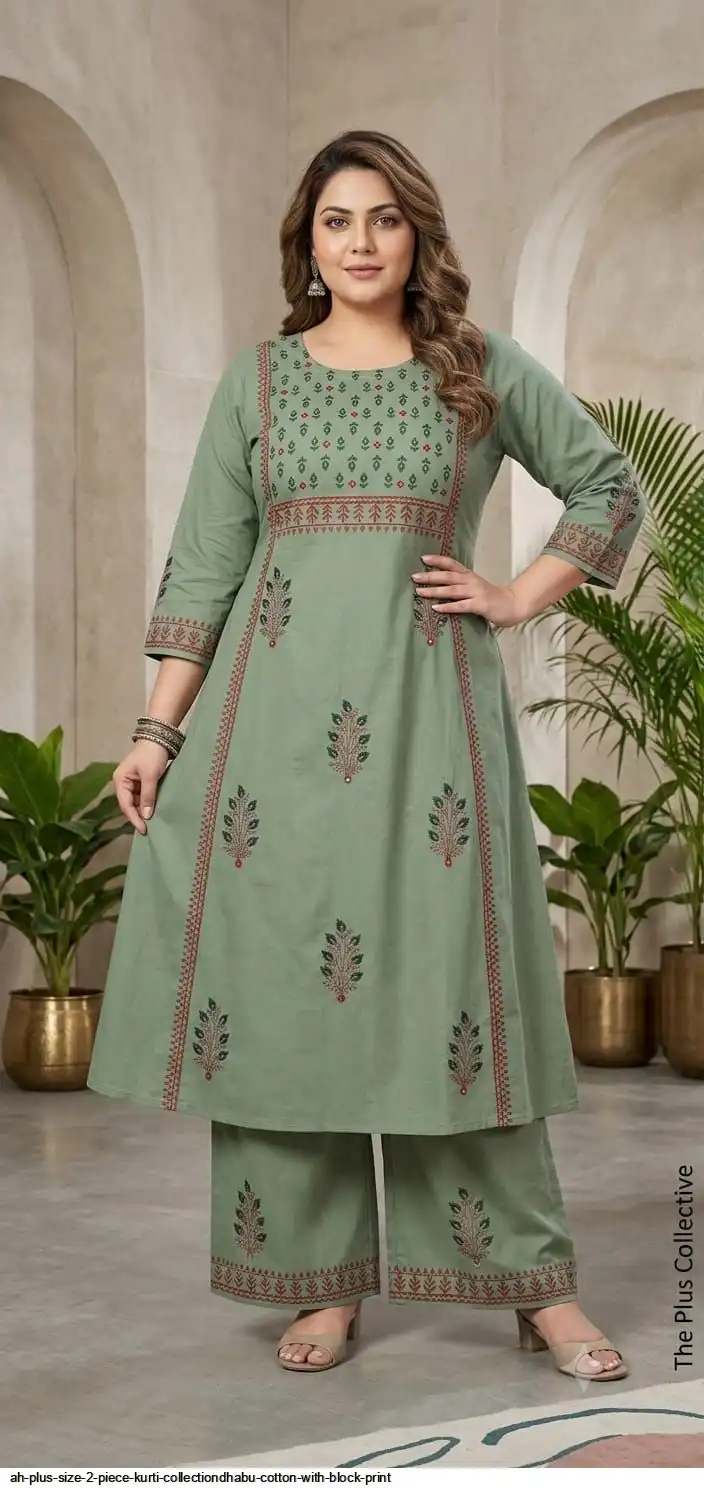 AH PLUS SIZE 2 PIECE KURTI COLLECTIONDHABU COTTON WITH BLOCK PRINT D