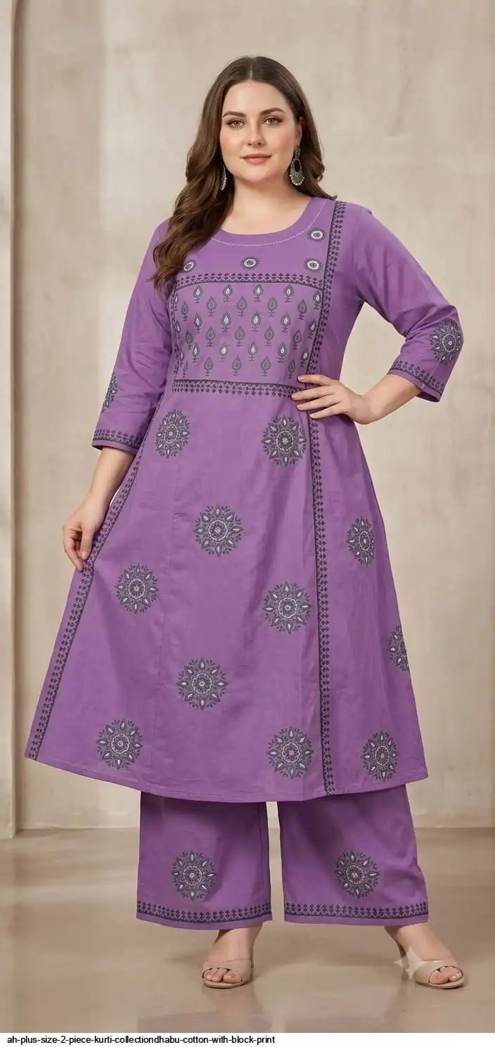 AH PLUS SIZE 2 PIECE KURTI COLLECTIONDHABU COTTON WITH BLOCK PRINT G