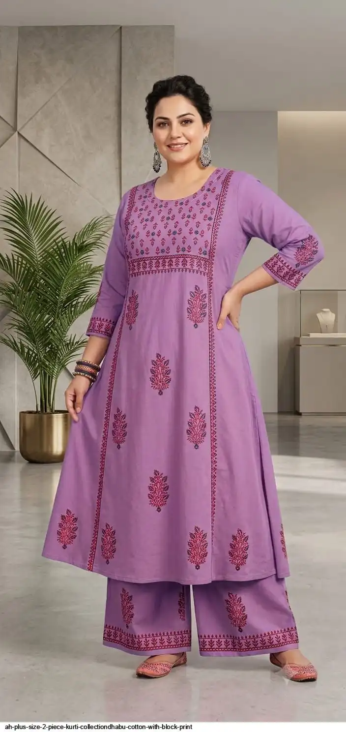 AH PLUS SIZE 2 PIECE KURTI COLLECTIONDHABU COTTON WITH BLOCK PRINT C