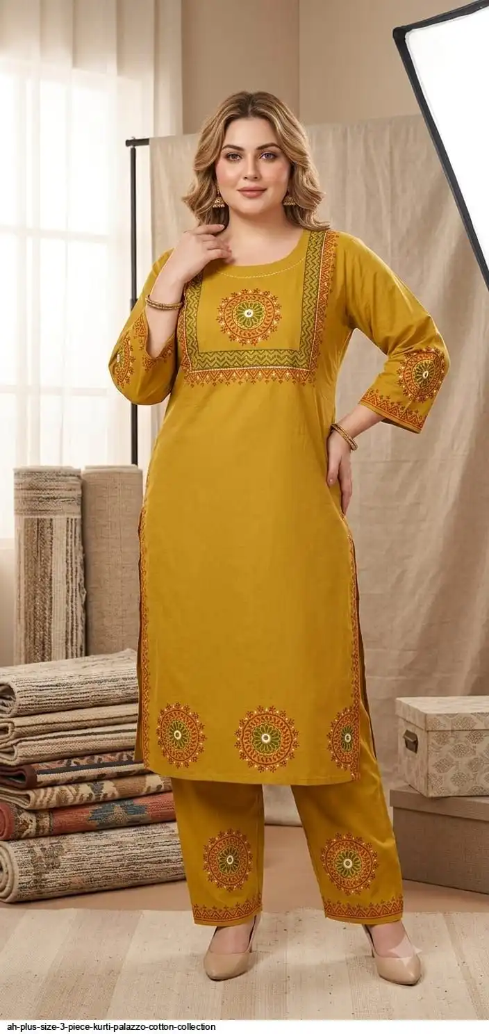 AH PLUS SIZE 3 PIECE KURTI PALAZZO COTTON COLLECTION B