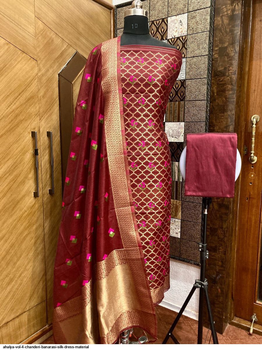 pure chanderi silk dress material Pure Chanderi Cotton Banarasi Dress material  The Handlooms