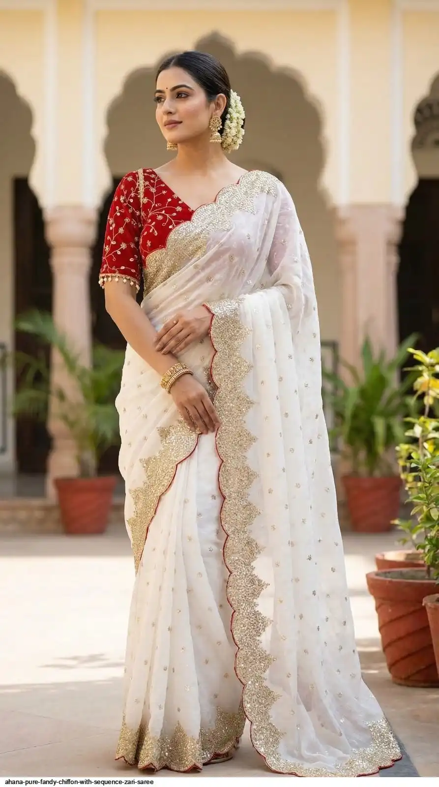 AHANA PURE FANDY CHIFFON WITH SEQUENCE ZARI SAREE 1