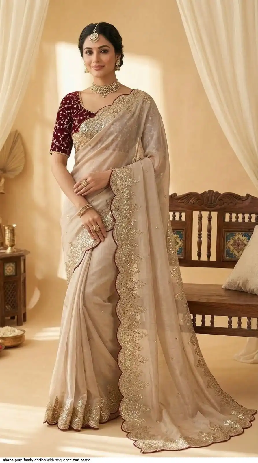 AHANA PURE FANDY CHIFFON WITH SEQUENCE ZARI SAREE 2