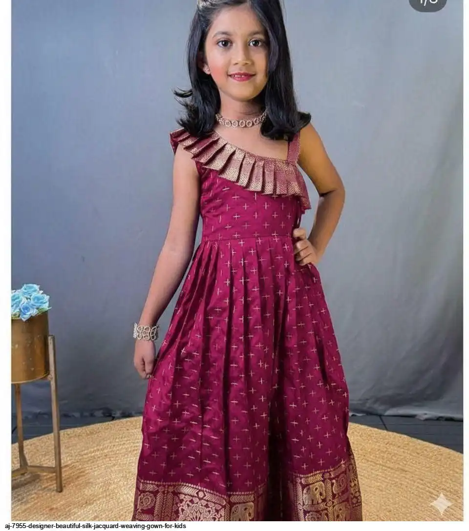 AJ 7955 DESIGNER BEAUTIFUL SILK JACQUARD WEAVING GOWN FOR KIDS B