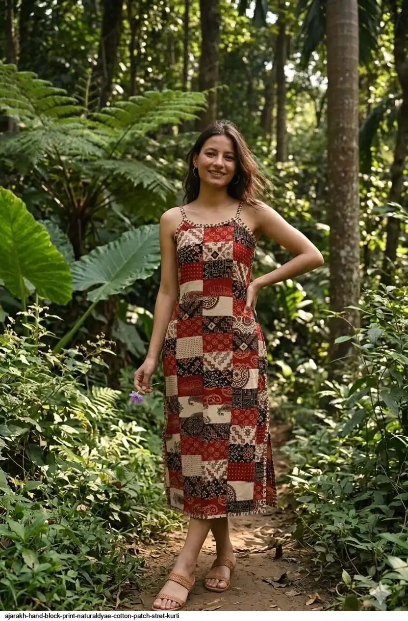 AJARAKH HAND BLOCK PRINT NATURALDYAE COTTON PATCH STRET KURTI B