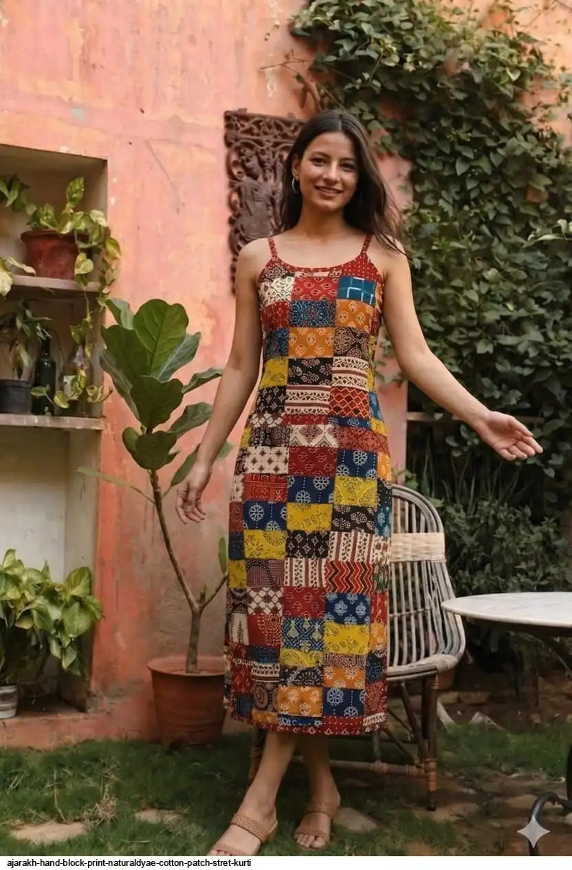 AJARAKH HAND BLOCK PRINT NATURALDYAE COTTON PATCH STRET KURTI D