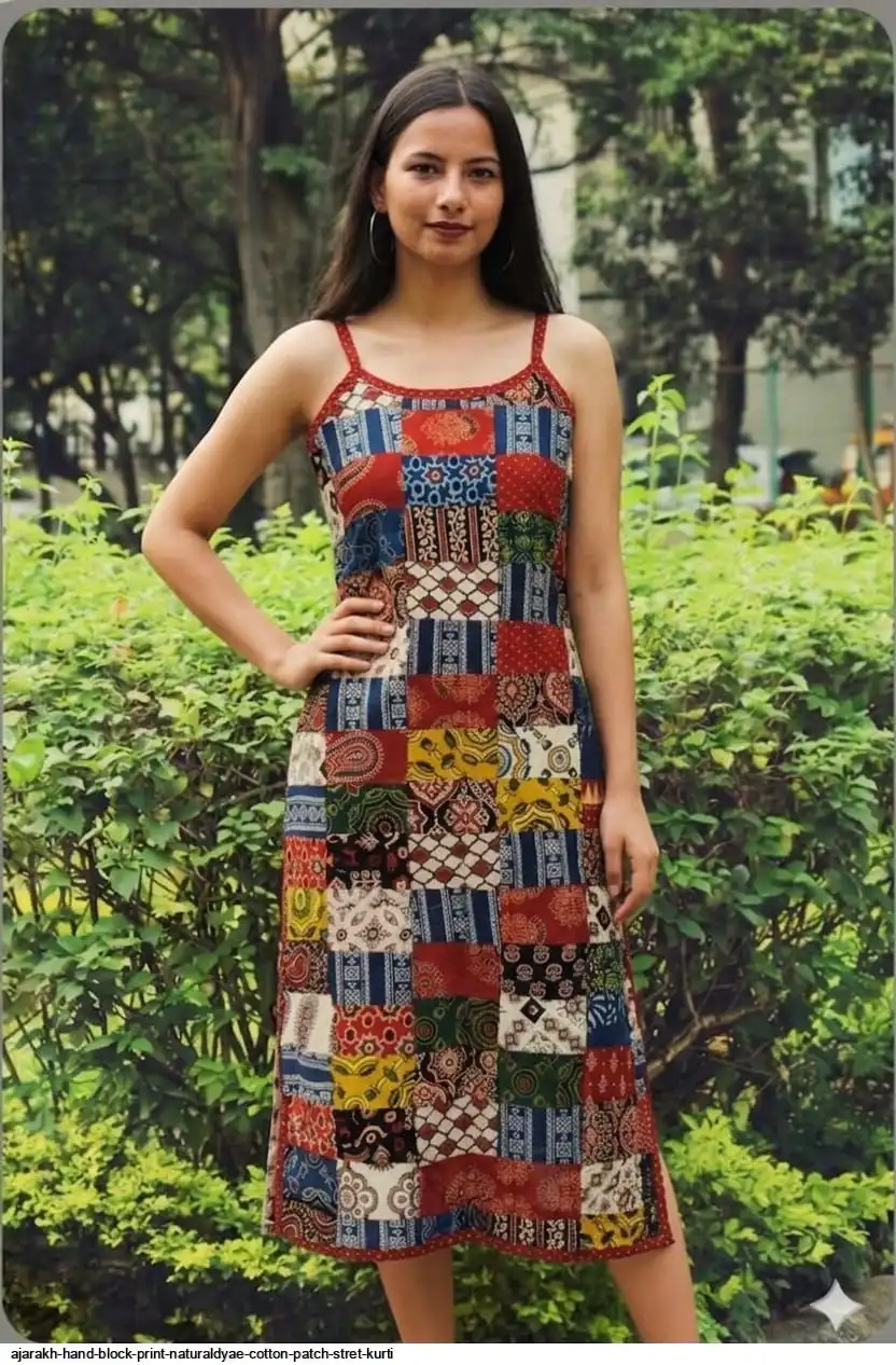 AJARAKH HAND BLOCK PRINT NATURALDYAE COTTON PATCH STRET KURTI F
