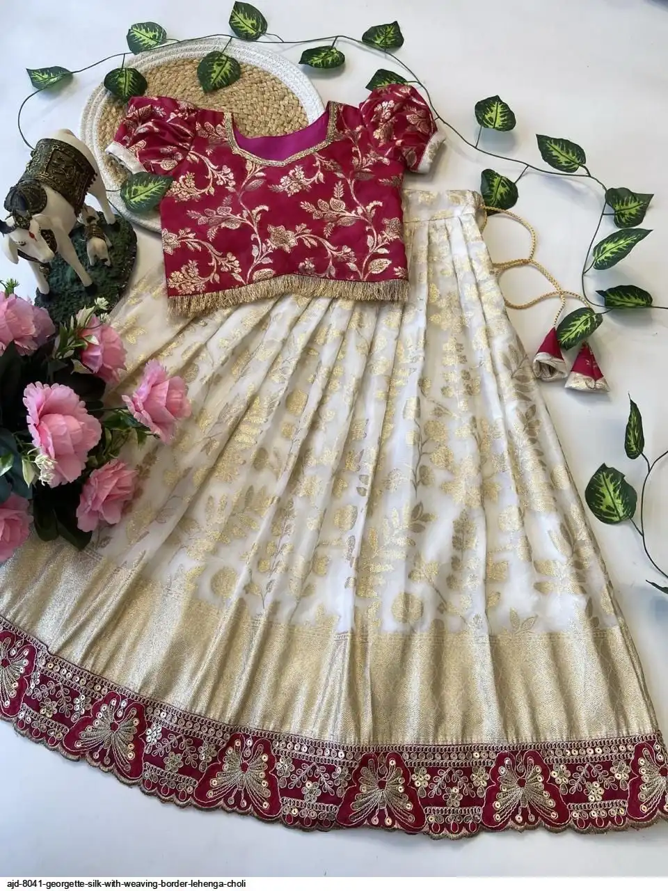 AJD 8041 GEORGETTE SILK WITH WEAVING BORDER LEHENGA CHOLI B