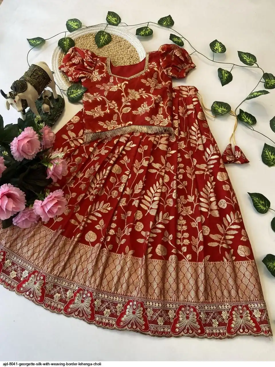 AJD 8041 GEORGETTE SILK WITH WEAVING BORDER LEHENGA CHOLI C