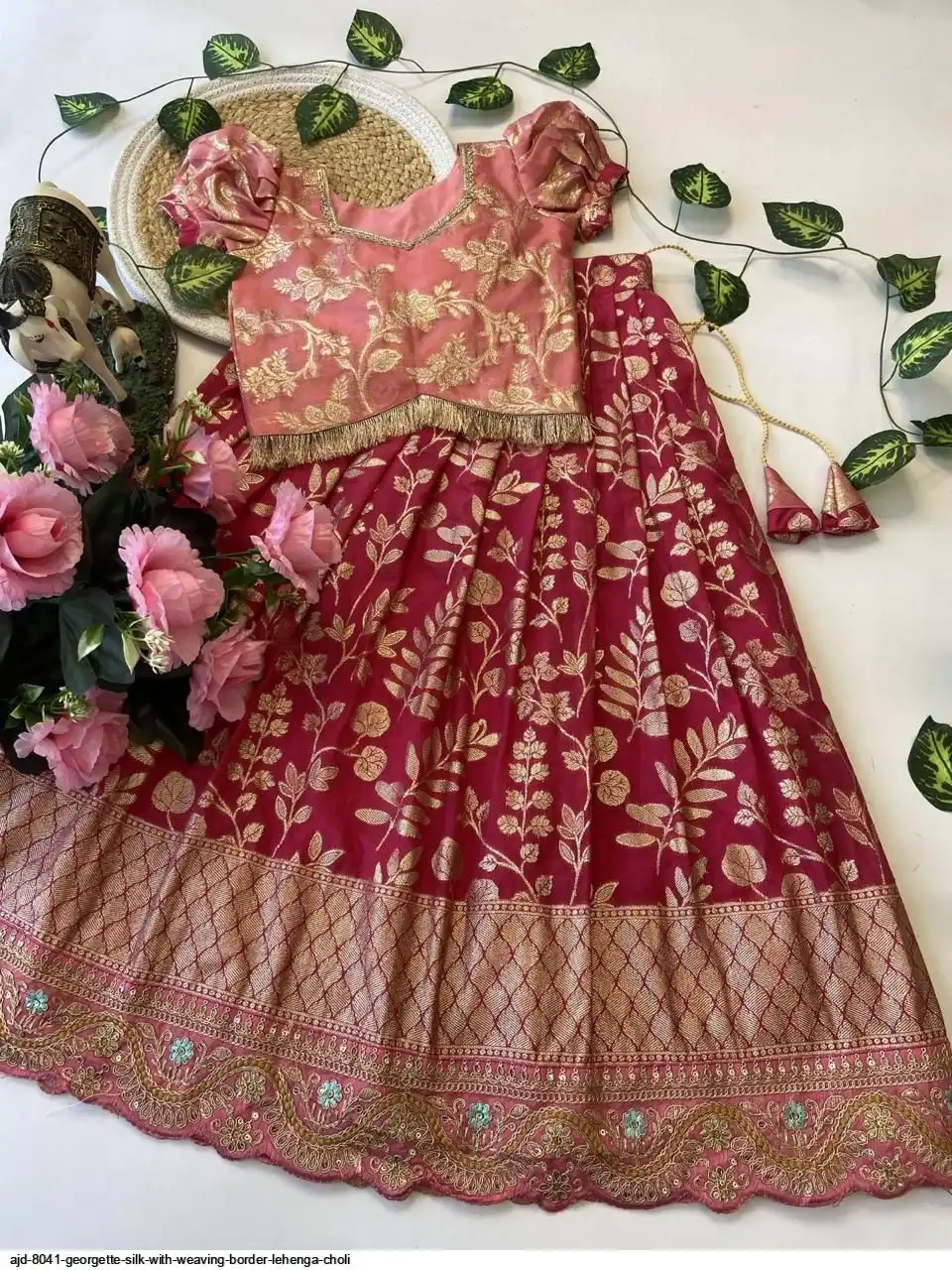 AJD 8041 GEORGETTE SILK WITH WEAVING BORDER LEHENGA CHOLI D