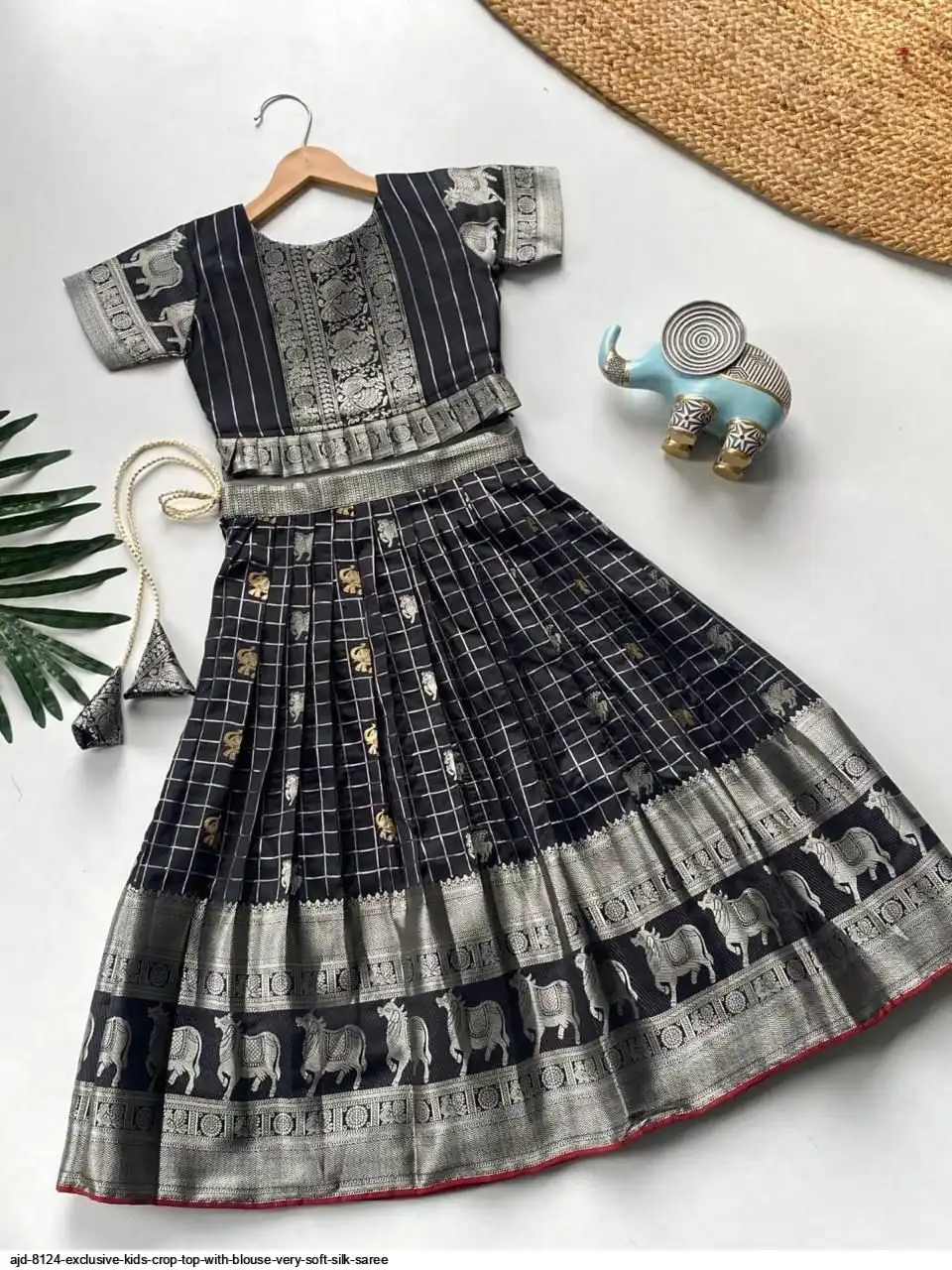 AJD 8124 EXCLUSIVE KIDS CROP TOP WITH BLOUSE VERY SOFT SILK SAREE 2