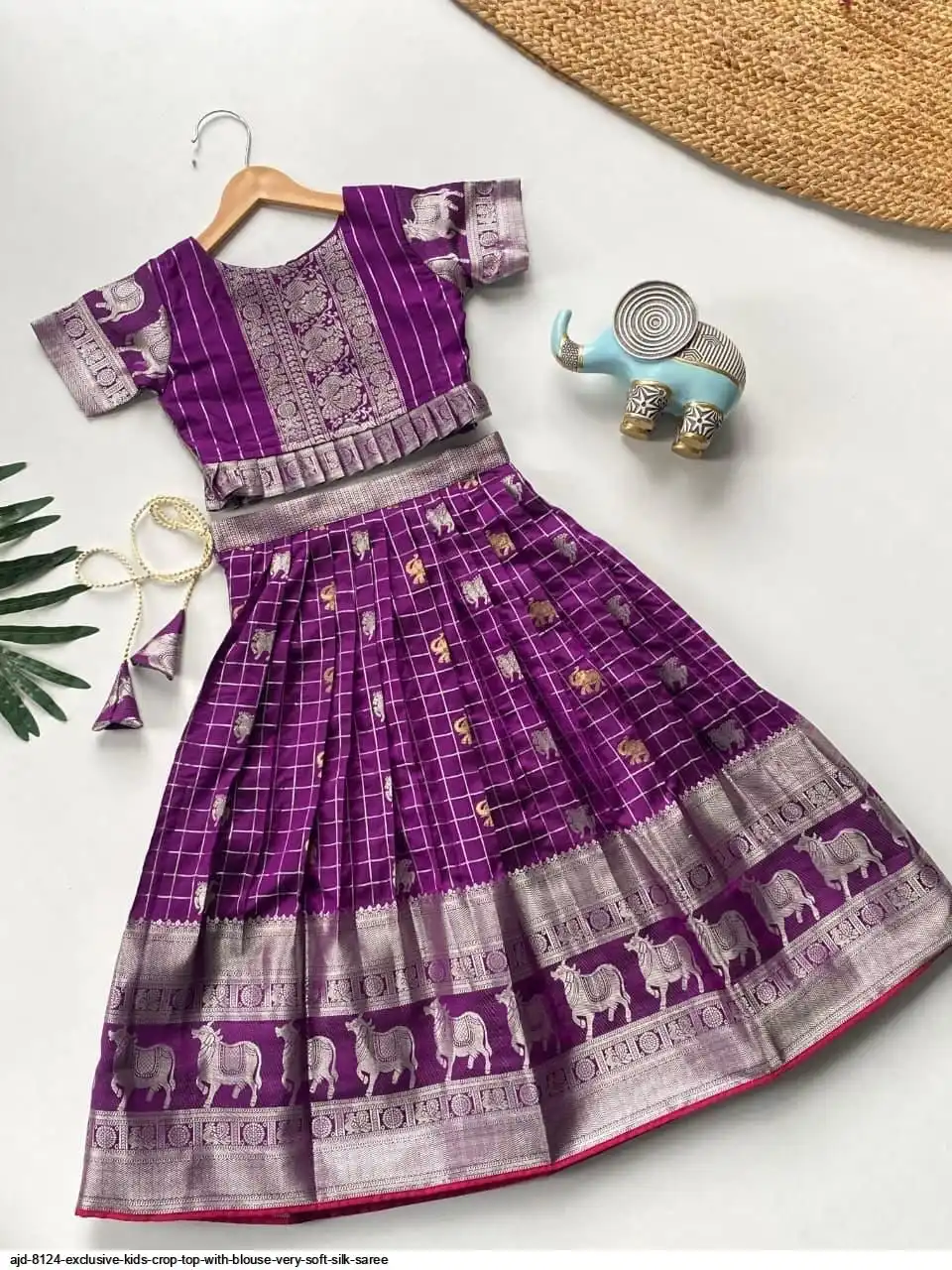 AJD 8124 EXCLUSIVE KIDS CROP TOP WITH BLOUSE VERY SOFT SILK SAREE 7