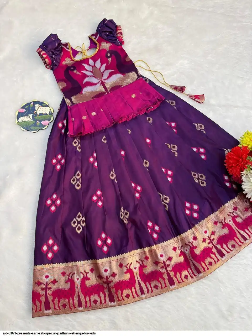 AJD 8161 PRESENTS SANKRATI SPECIAL PAITHANI LEHENGA FOR KIDS B