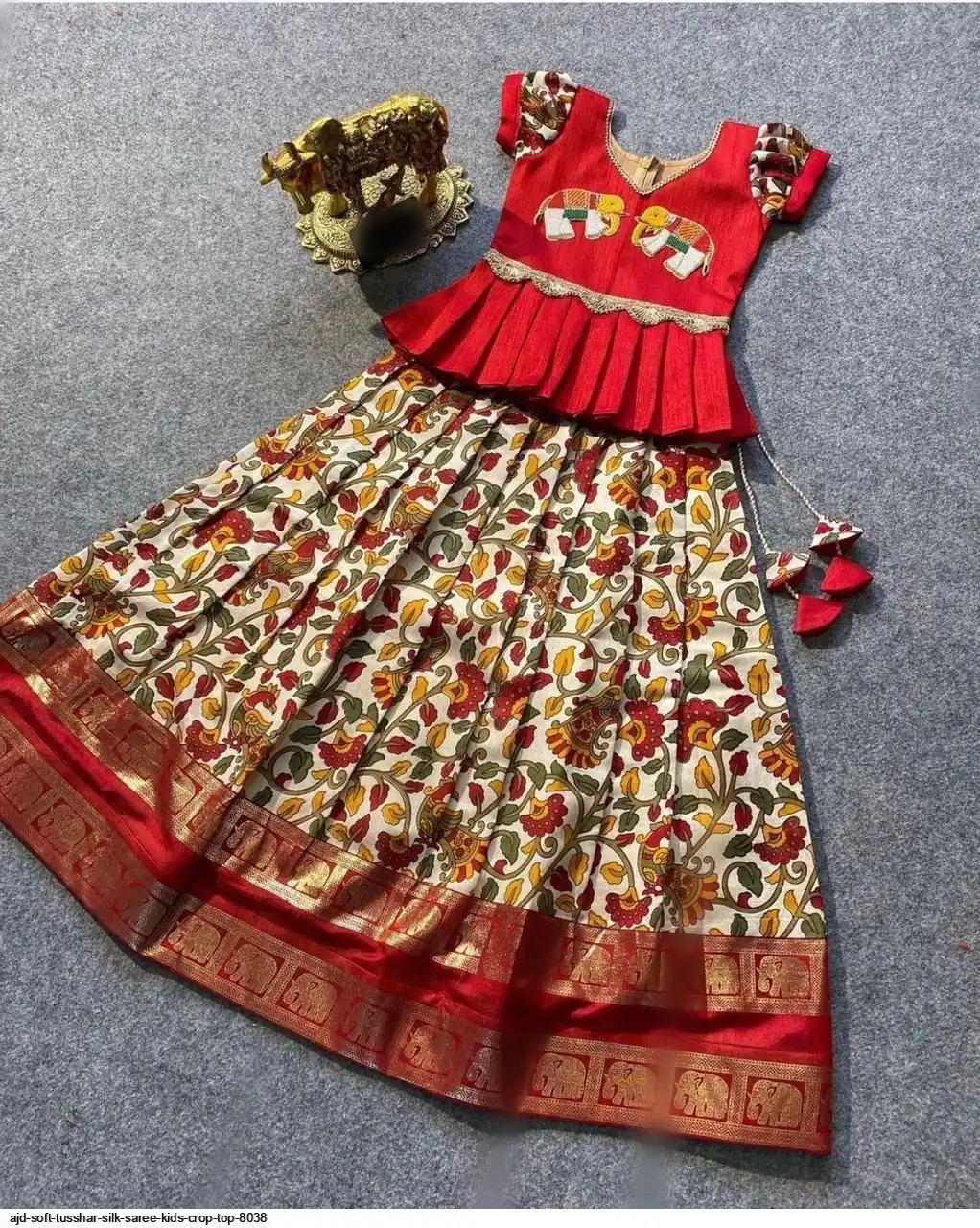 AJD SOFT TUSSHAR SILK SAREE KIDS CROP TOP 8038 2