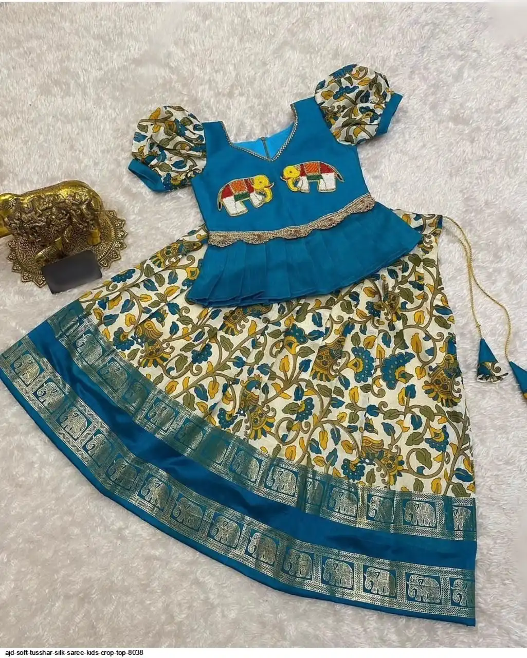 AJD SOFT TUSSHAR SILK SAREE KIDS CROP TOP 8038 3