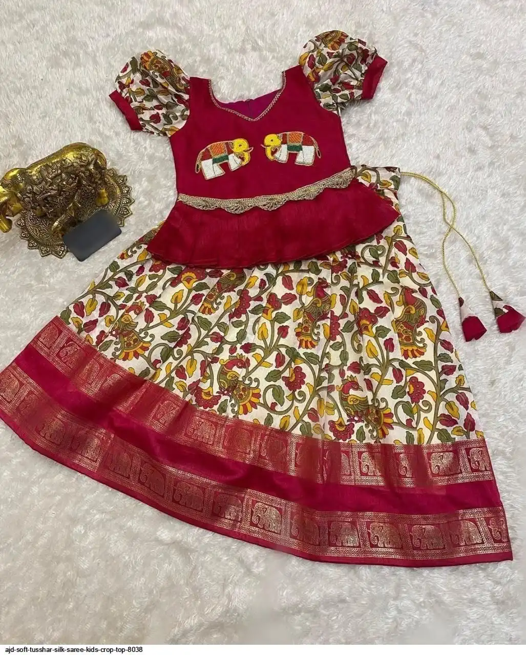 AJD SOFT TUSSHAR SILK SAREE KIDS CROP TOP 8038 4