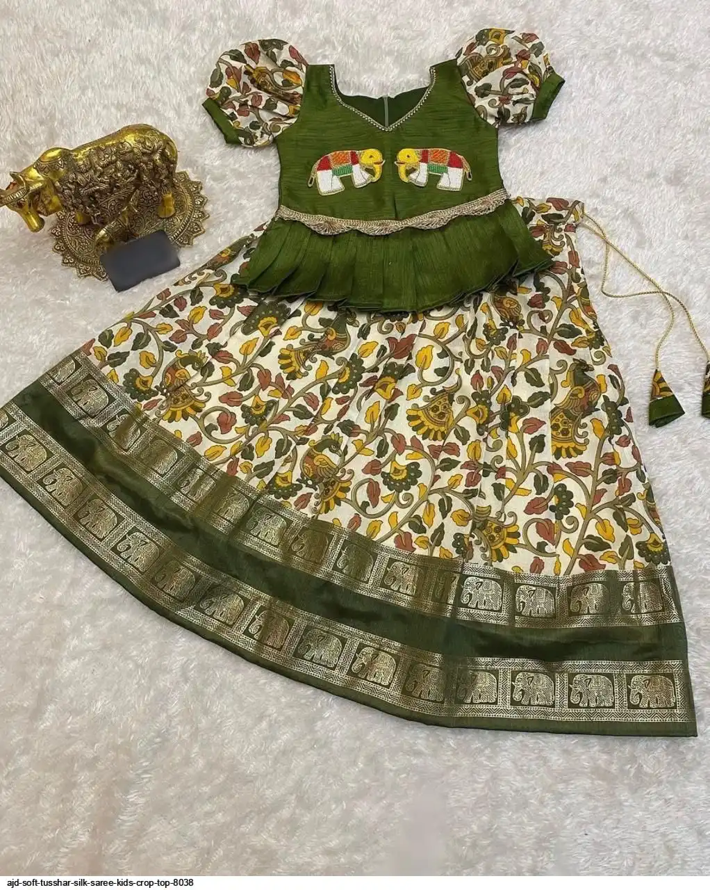 AJD SOFT TUSSHAR SILK SAREE KIDS CROP TOP 8038 5