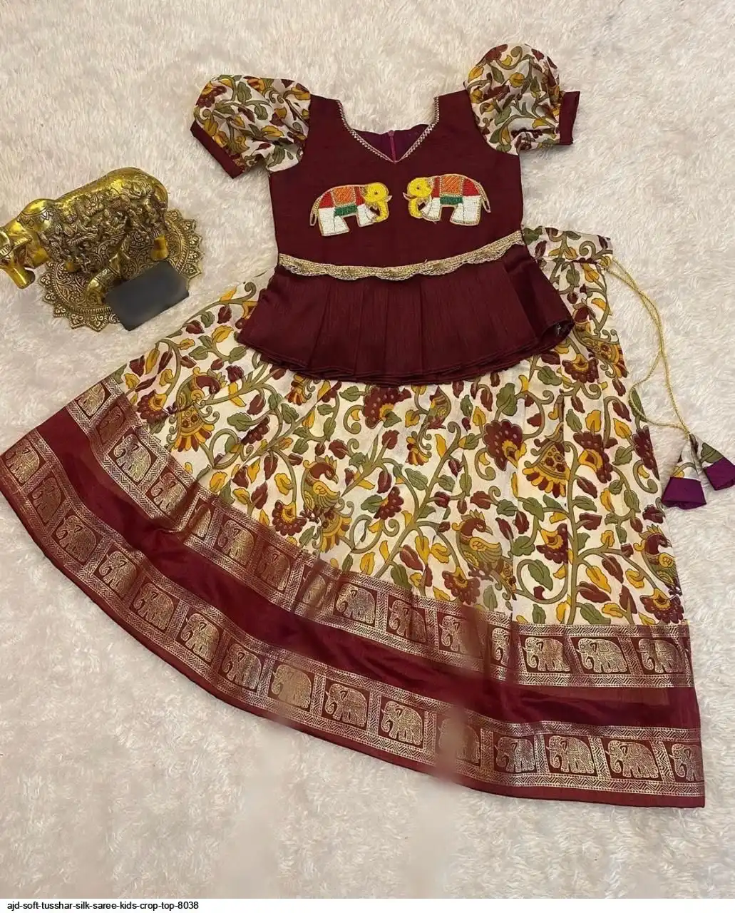 AJD SOFT TUSSHAR SILK SAREE KIDS CROP TOP 8038 6