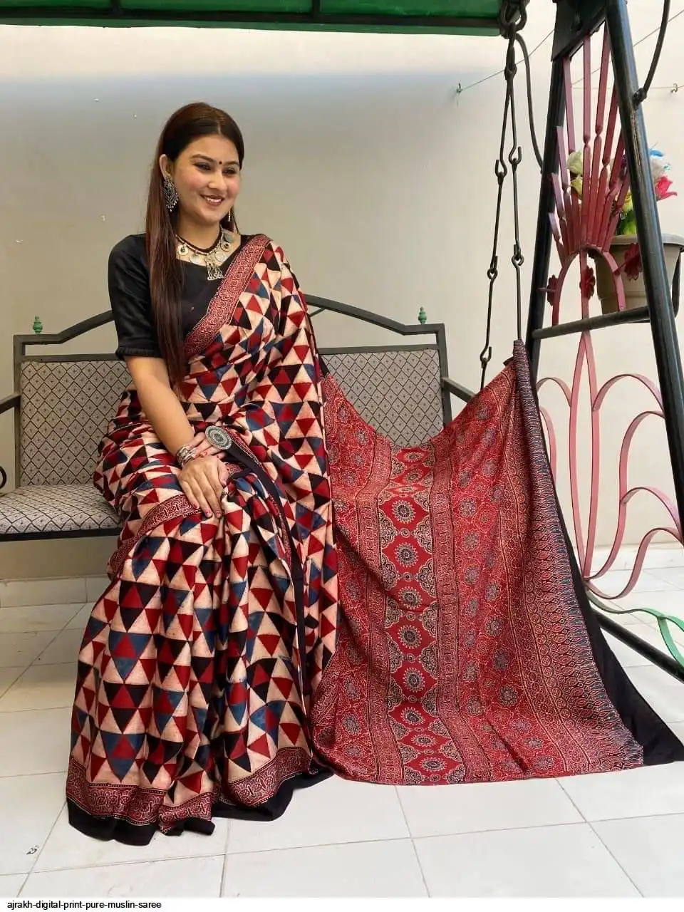 AJRAKH DIGITAL PRINT PURE MUSLIN SAREE 11