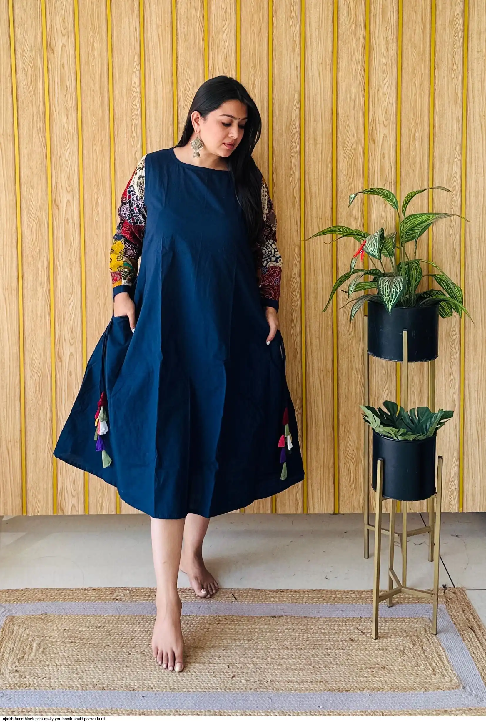 AJRAKH HAND BLOCK PRINT MALTY SHAID POCKET ONE PIECE D