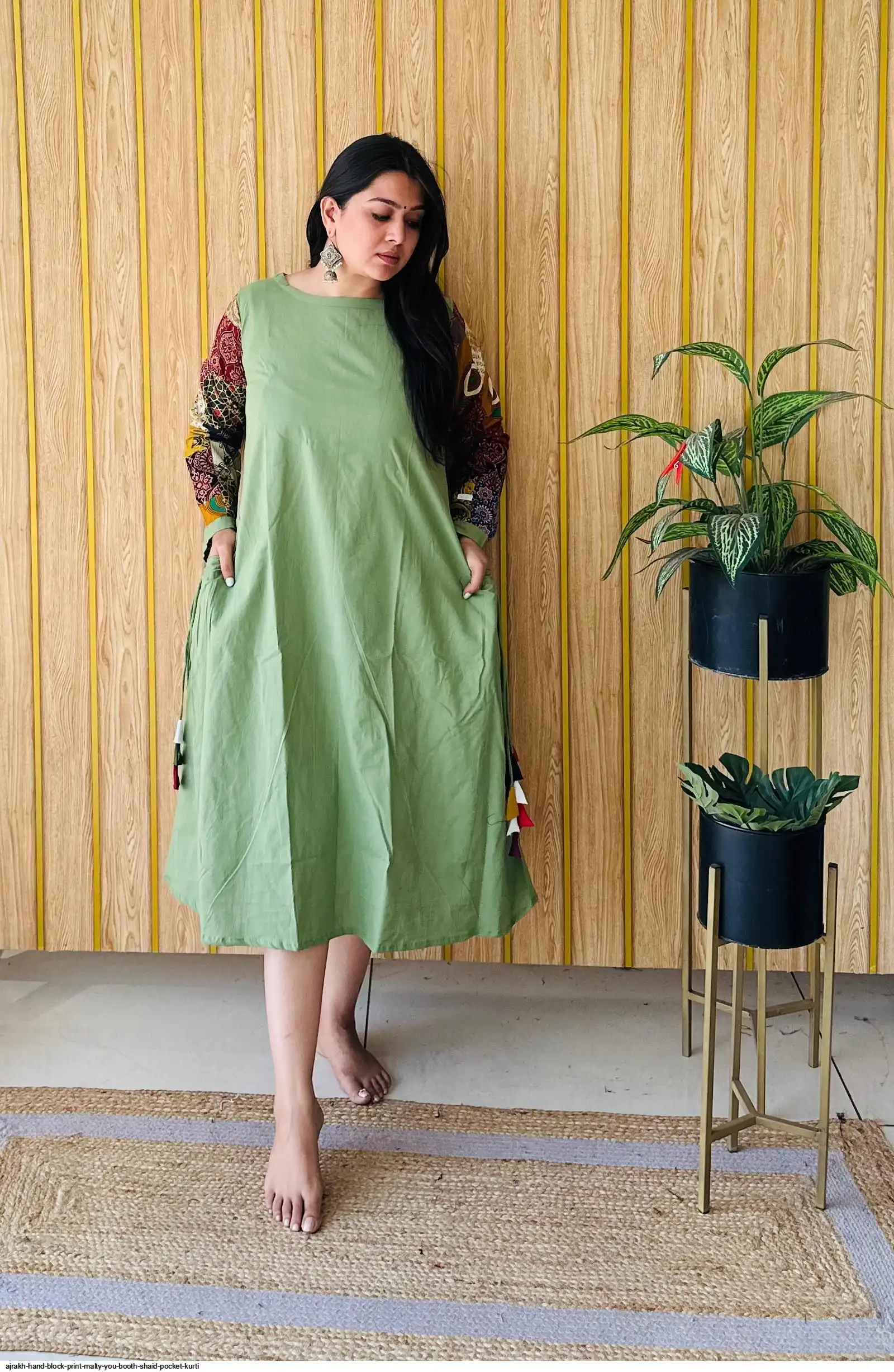 AJRAKH HAND BLOCK PRINT MALTY SHAID POCKET ONE PIECE E