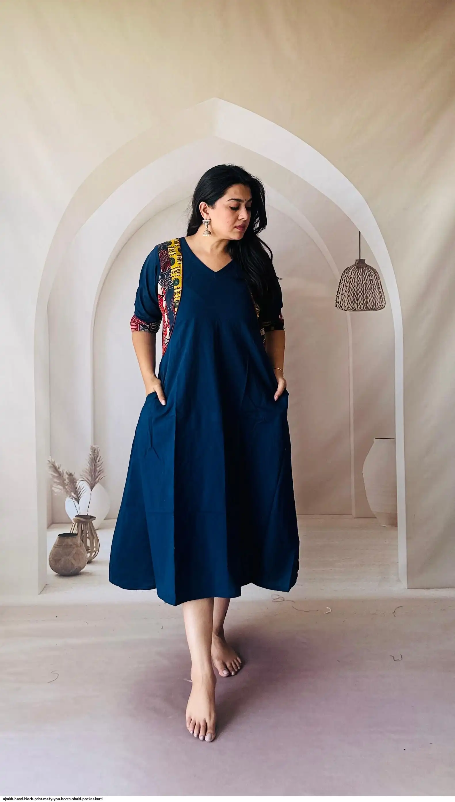 AJRAKH HAND BLOCK PRINT MALTY SHAID POCKET ONE PIECE F