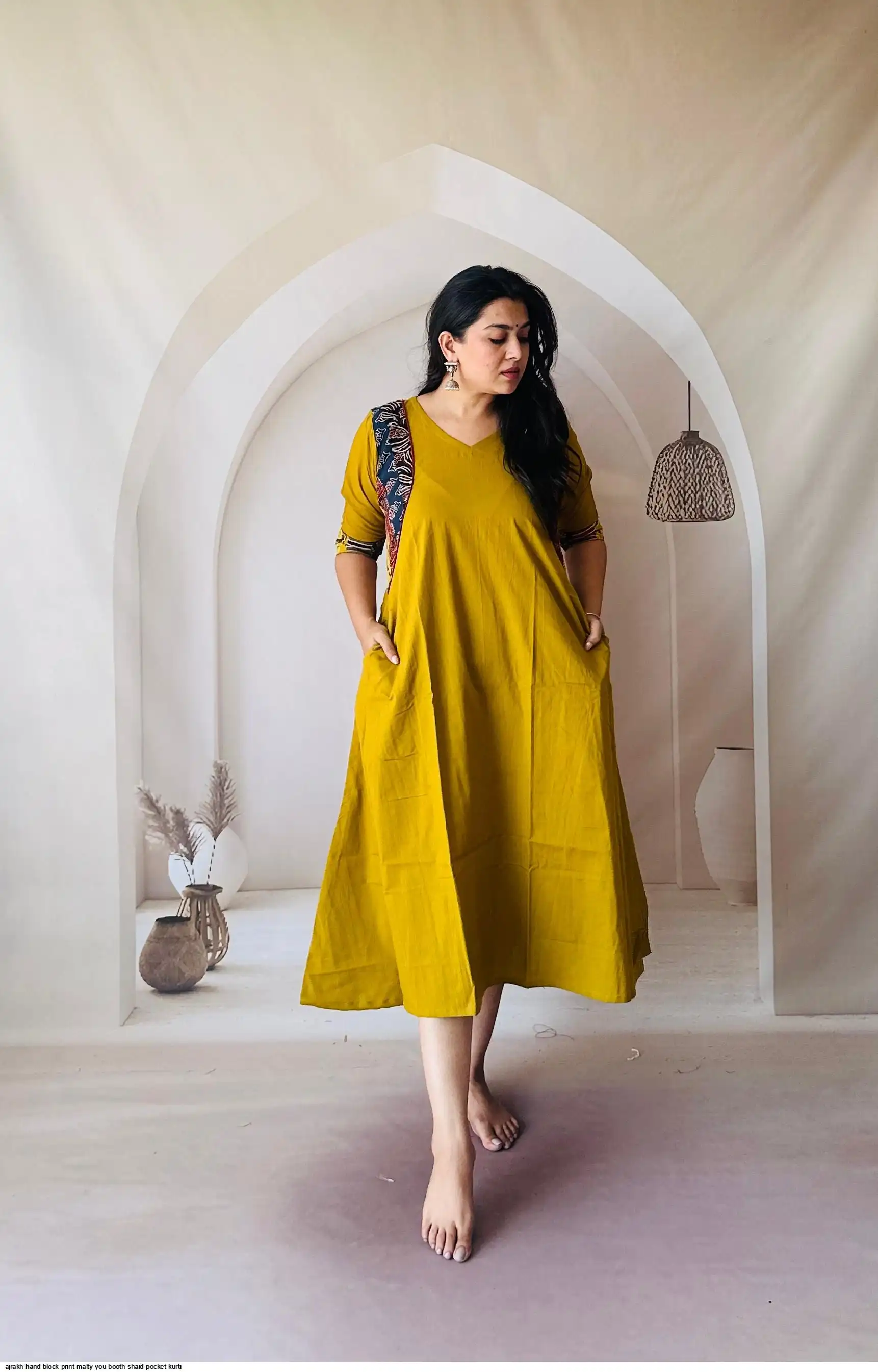 AJRAKH HAND BLOCK PRINT MALTY SHAID POCKET ONE PIECE H
