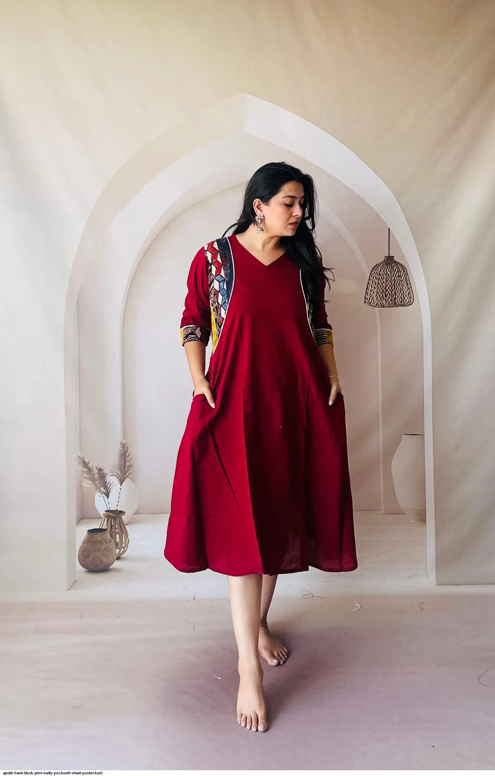 AJRAKH HAND BLOCK PRINT MALTY SHAID POCKET ONE PIECE G