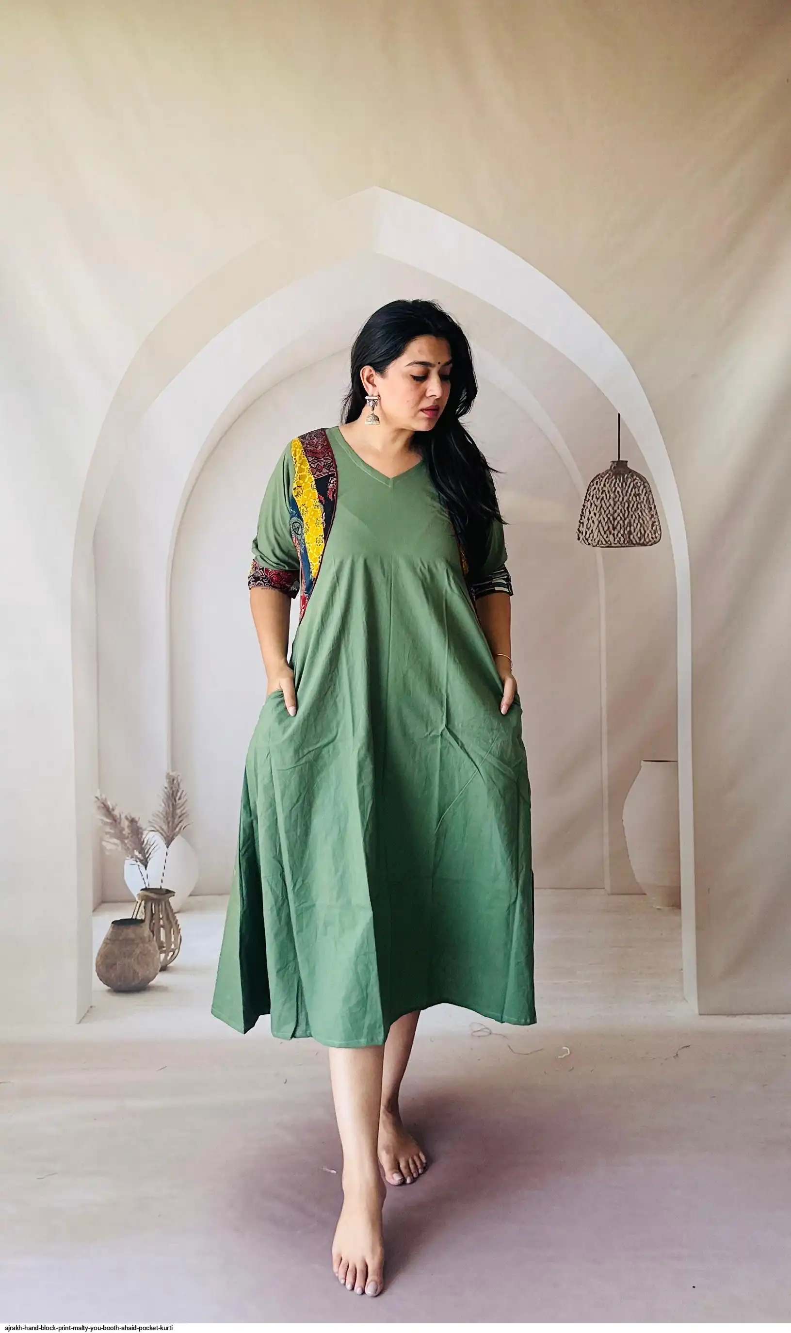 AJRAKH HAND BLOCK PRINT MALTY SHAID POCKET ONE PIECE J