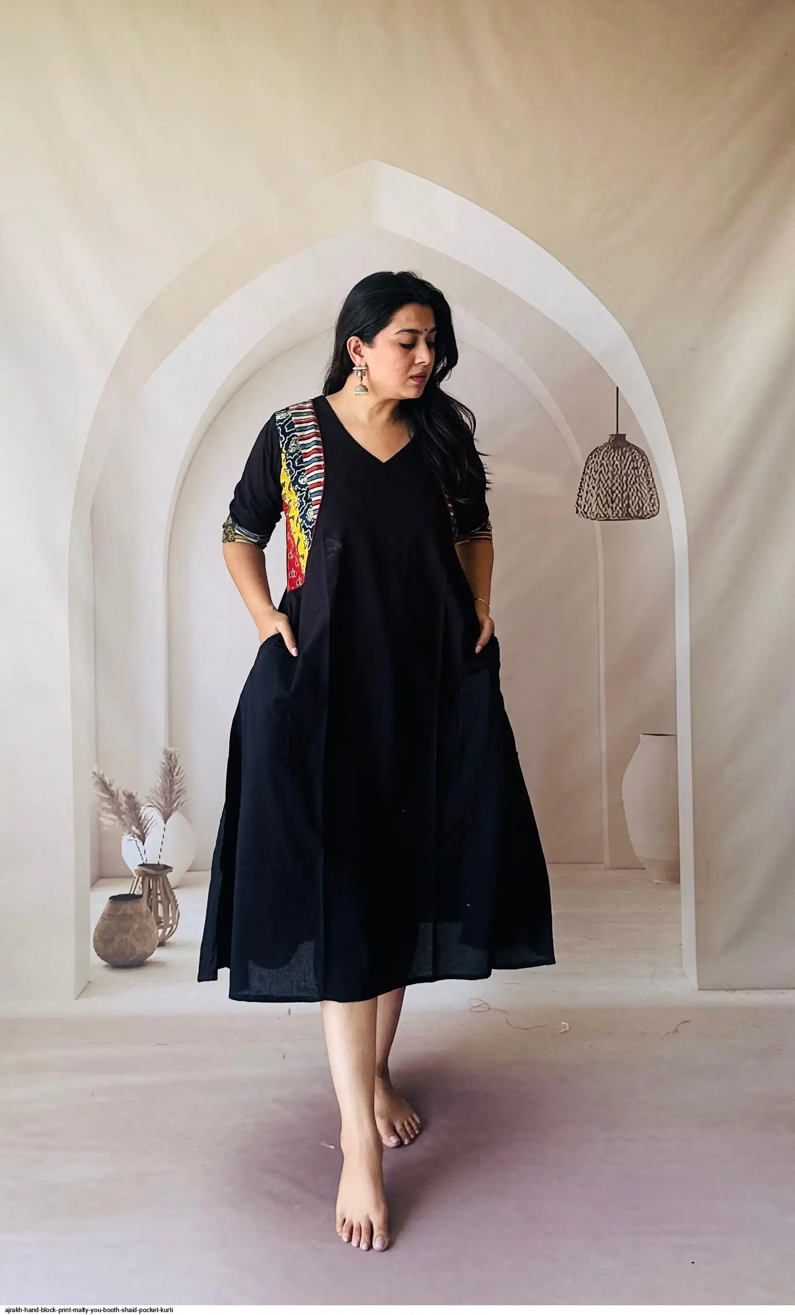 AJRAKH HAND BLOCK PRINT MALTY SHAID POCKET ONE PIECE K