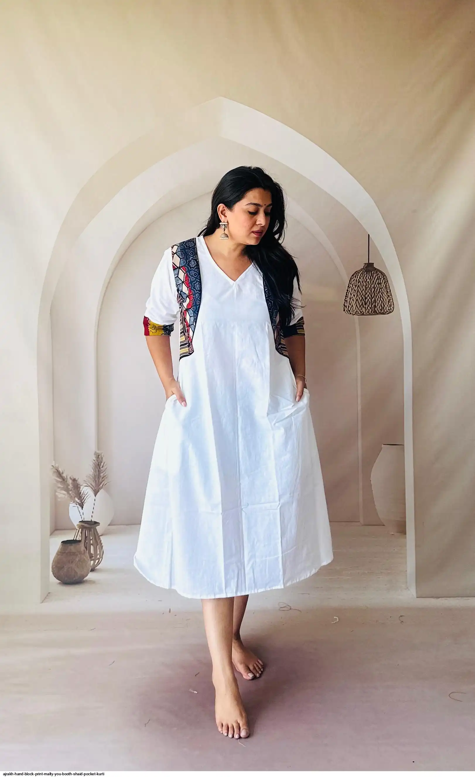AJRAKH HAND BLOCK PRINT MALTY SHAID POCKET ONE PIECE M