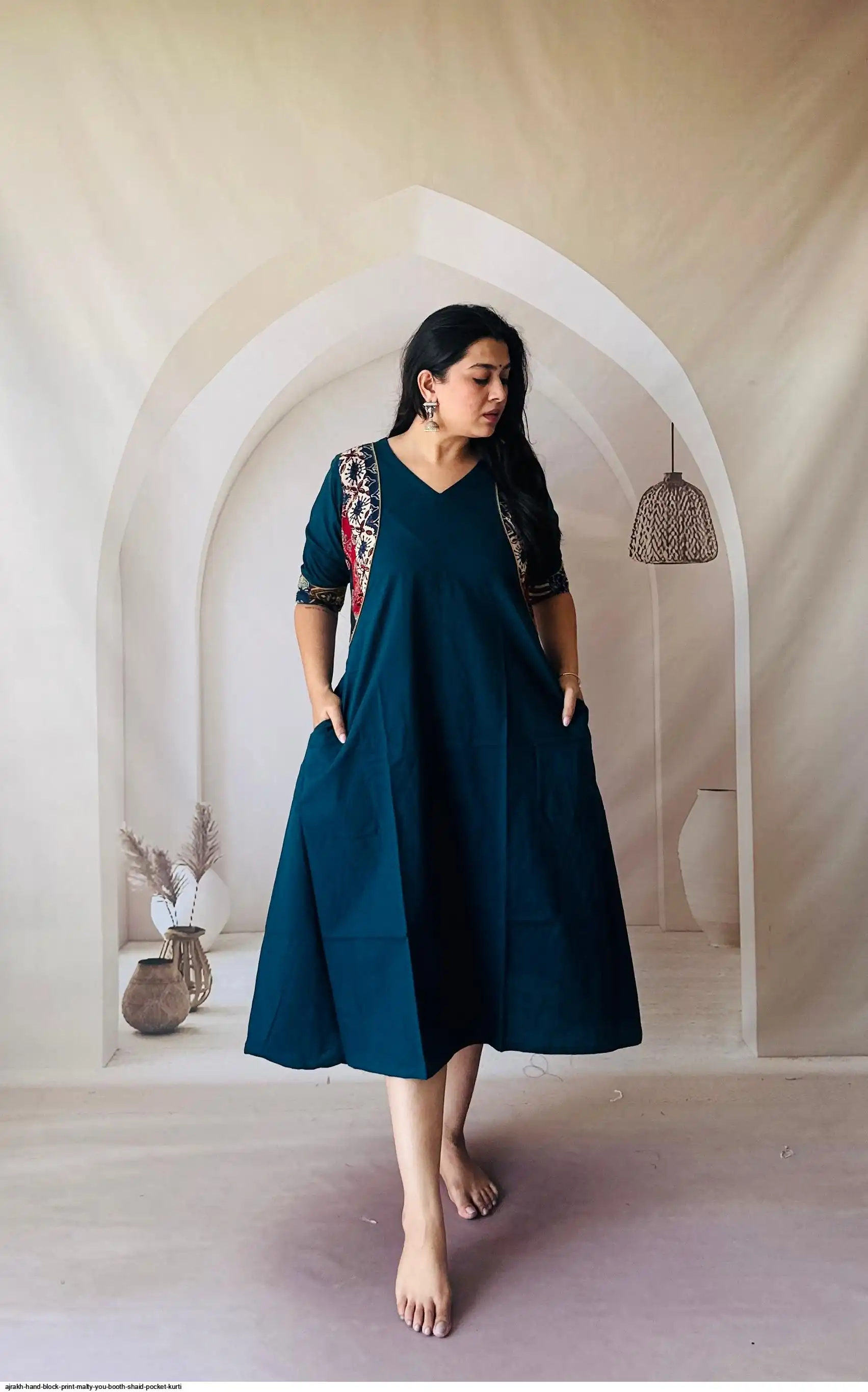AJRAKH HAND BLOCK PRINT MALTY SHAID POCKET ONE PIECE L